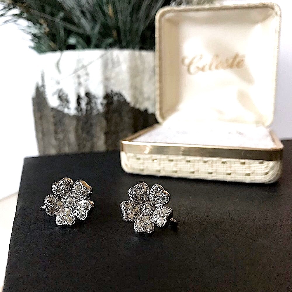 Celeste Synthetic White Spinel Vintage Earrings Easter